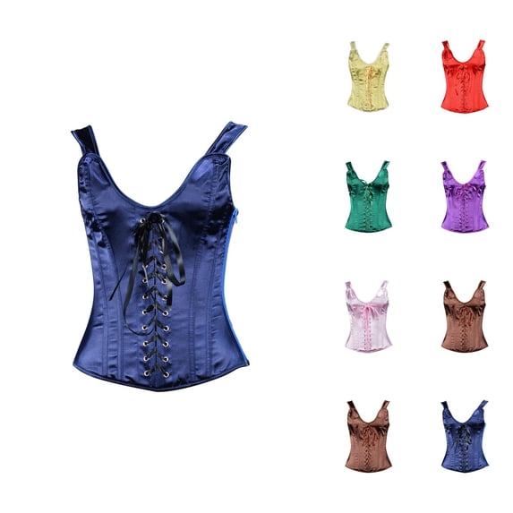 Corset Tops for Women Renaissance Lace Up Overbust Bustier Bodice Satin Waist Cincher