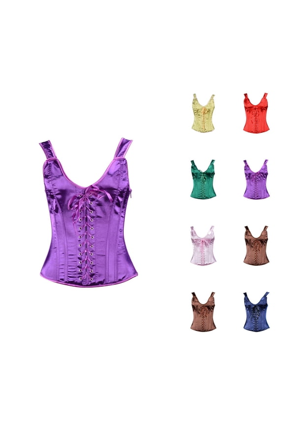 Corset Tops for Women Renaissance Lace Up Overbust Bustier Bodice Satin Waist Cincher