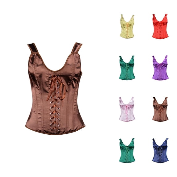 Corset Tops for Women Renaissance Lace Up Overbust Bustier Bodice Satin Waist Cincher