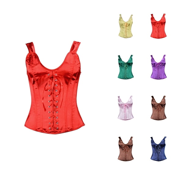 Corset Tops for Women Renaissance Lace Up Overbust Bustier Bodice Satin Waist Cincher