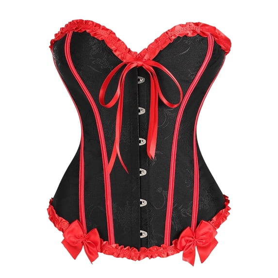 Corset Tops for Women Retro Lace Ruffle Trim Bustier Gothic Waist Cincher Corset Top Halloween Party Costume