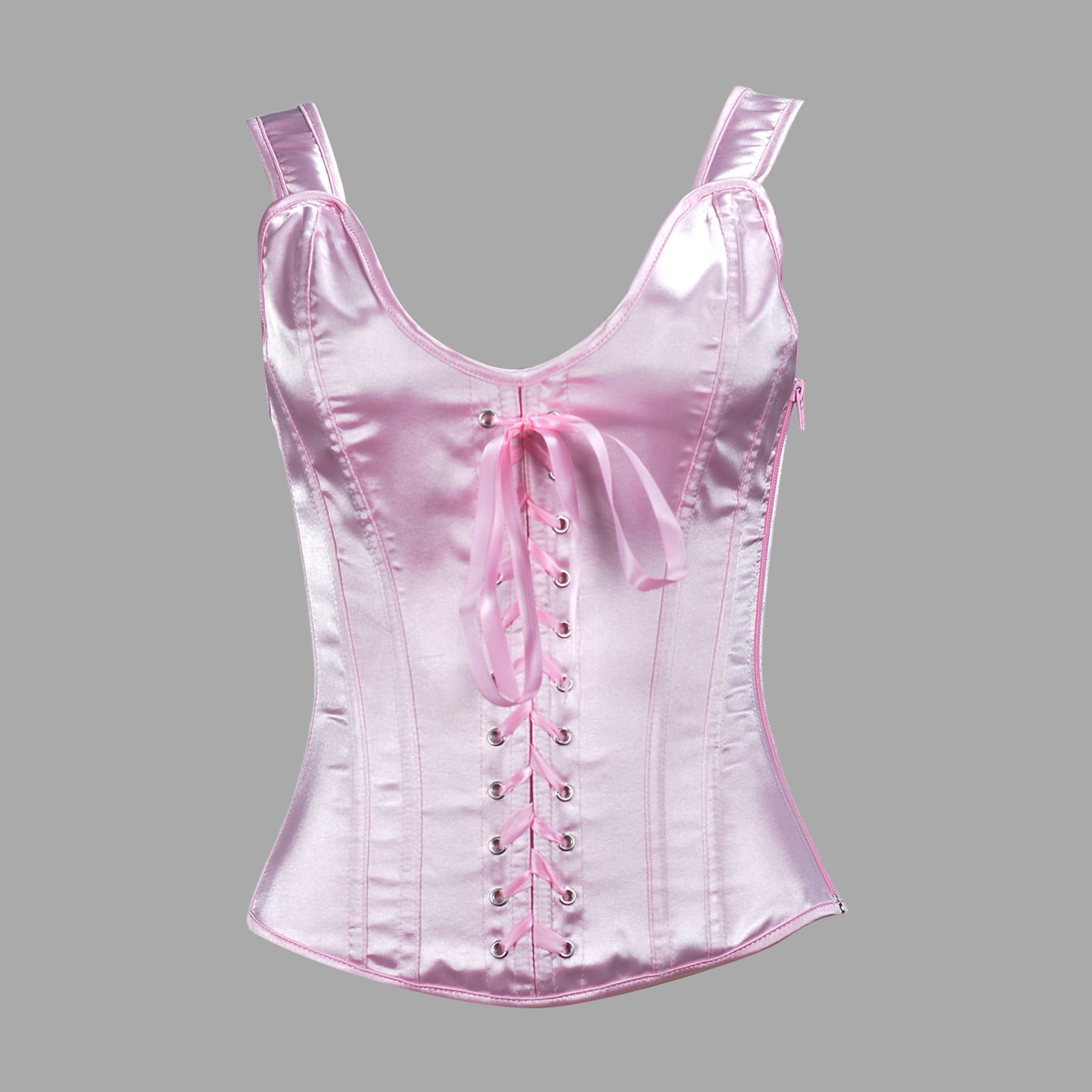 Corset Tops for Women Solid Fishbone Vest French Front Lace Up Side Zip ...