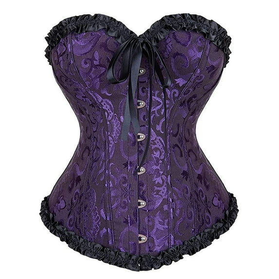 Corset Tops for Women Vintage Floral Embroidery Patterns Bustier Bodysuit Lace Up Halloween Cosplay Boned Corset Shapewear Purple XL