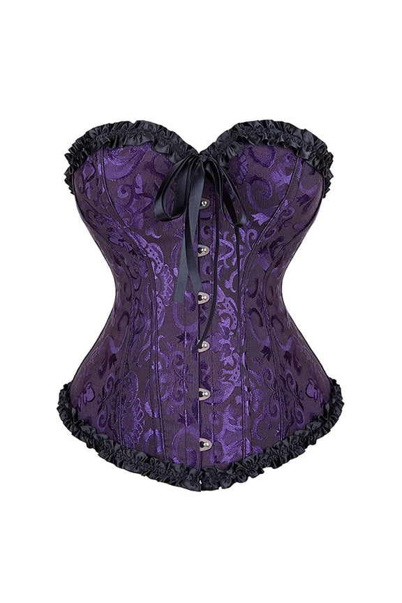 Corset Tops for Women Vintage Floral Embroidery Patterns Bustier Bodysuit Lace Up Halloween Cosplay Boned Corset Shapewear Purple XL