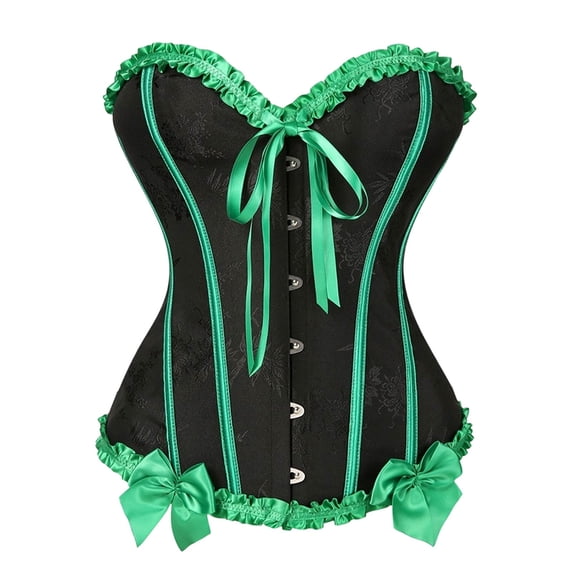Corset Tops for Women Waist Cincher Going Out Overbust Bustier Halloween Costume Gothic Renaissance Color Block Shapewear Green XS