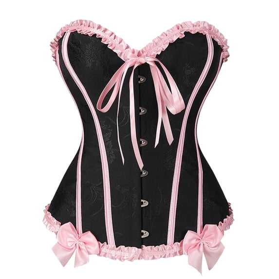 Corset Tops for Women Waist Cincher Going Out Overbust Bustier Halloween Costume Gothic Renaissance Color Block Shapewear Pink XS
