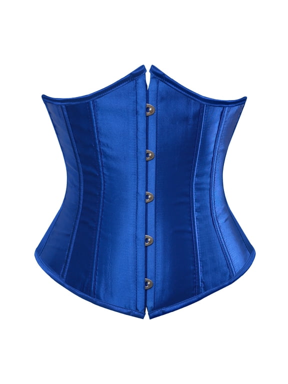 Corset Underbust Lace up Boned Brocade Waist Training Plus Size Blue 5XL