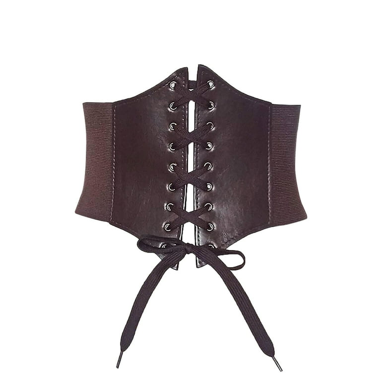 Corset Waist Belt for Women, Faux Leather Wide Elastic Tie Waspie