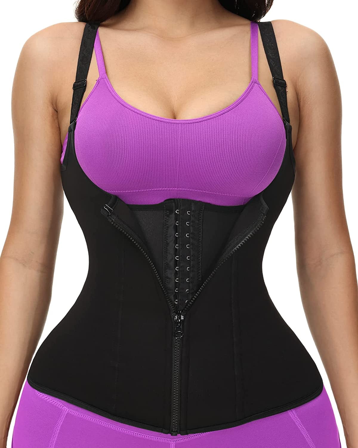 MRULIC shapewear for women tummy control Women Solid Zipper Fitness Corset  Sport Body Shaper Vest Women Waist Trainer Workout Slimming Shaper Purple +  M 
