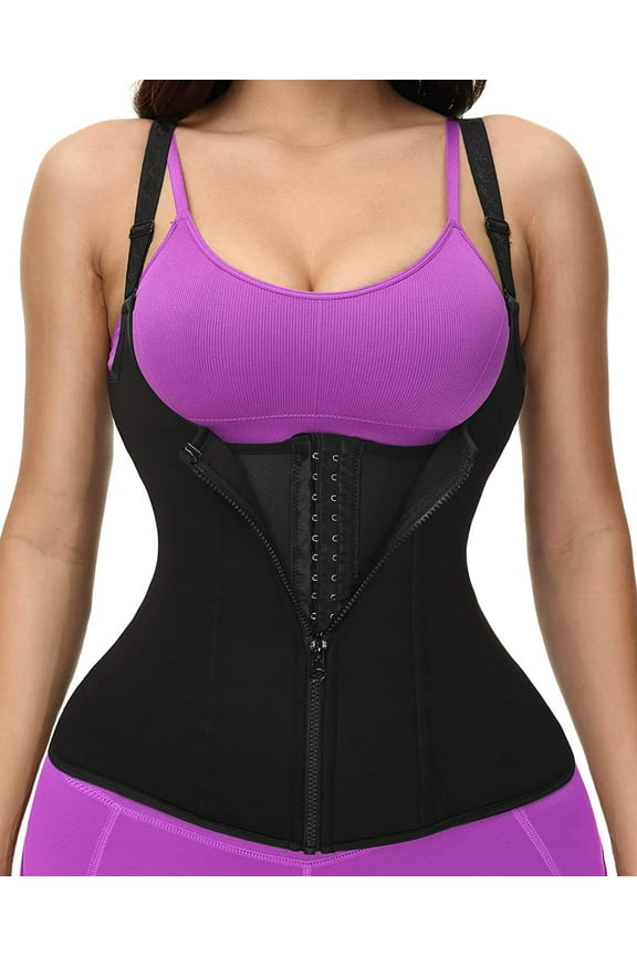 Corset Waist Trainer Vest for Women Weight Loss ,Tummy Control Sport Workout Body Shaper Black with Zipper & Straps for Men,Black,3XL