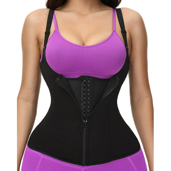 Corset Waist Trainer Vest for Women Weight Loss ,Tummy Control Sport Workout Body Shaper Black with Zipper & Straps for Men,Black,S