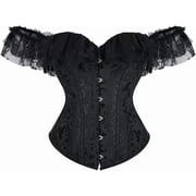Corset for Women Top Bustier with Sleeves Off The Shoulder Lace Floral Plus Size Vintage Black XL