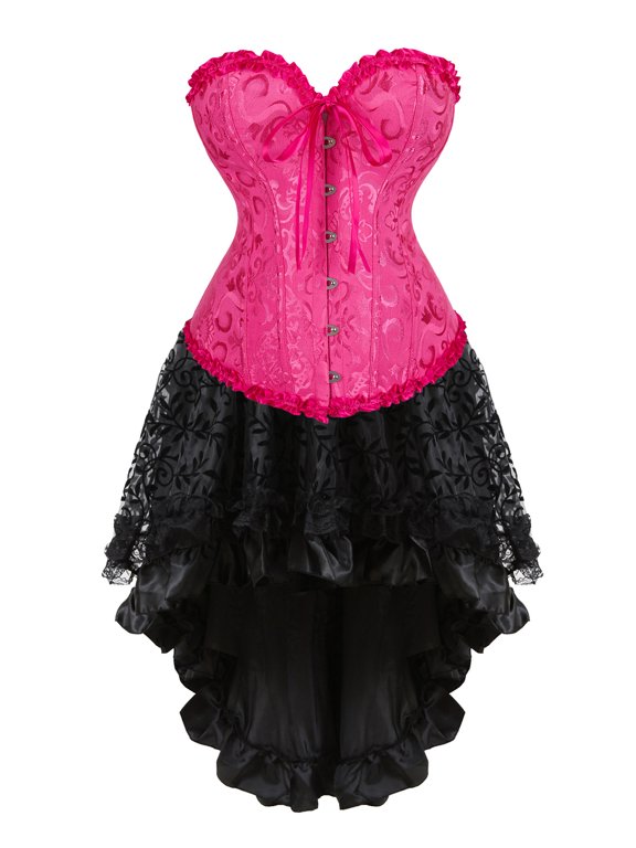 Corset for Women Top with Tutu 2 Pieces Lace Plus Size Corsette Vintage Renaissance Holleween Rose m