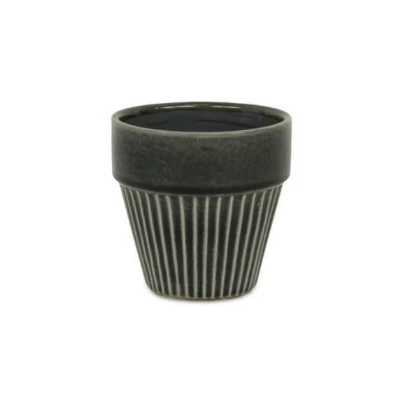 Corseta Tapered Vertical Lined Pattern Ceramic Pot, Dark Gray - Small
