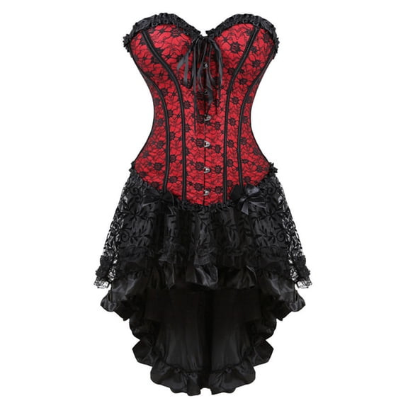 Corsets for Women Gothic Burlesque Bustiers and Set Floral Lace Exotic Clothing Costume Red Black M