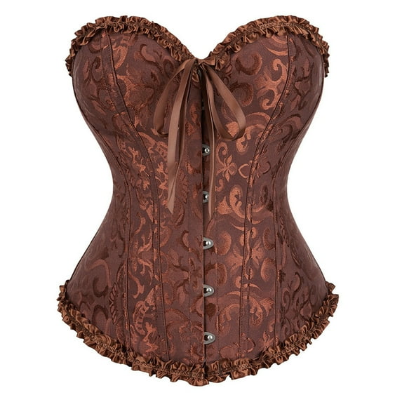 Corsets Floral Embroidery Corset Adjustable Lacing Overbust Shapewear Renaissance Style Bustier Corset for Women Coffee S