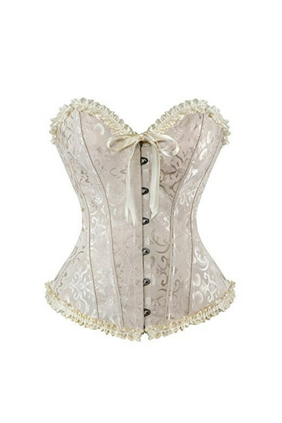 Corsets Floral Embroidery Corset Adjustable Lacing Overbust Shapewear Renaissance Style Bustier Overbust Corset Tops for Women Beige XXXL