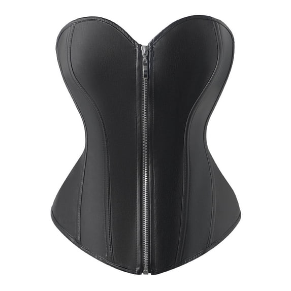 Corsets For Women Faux Leather Sleeveless Solid Color Corset Top Steampunk Slimming Front Zip Bustier (S, Black)
