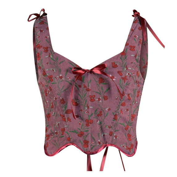 Corsets for Halloween Costumes Corset Tops for Women Plus Size Tops for Women Women Casual Sexy Eyelet Lace-up Floral Print Fishbone Court Vintage Corset Straps Tank Top