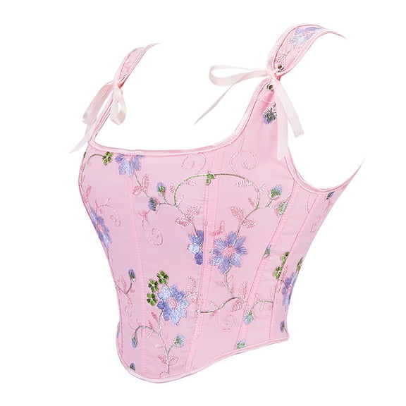 Corsets Vintage Elegant Corset Top Boning Support Tummy Control Bustier Shapewear with Floral Embroidery Corsets for Women Red M