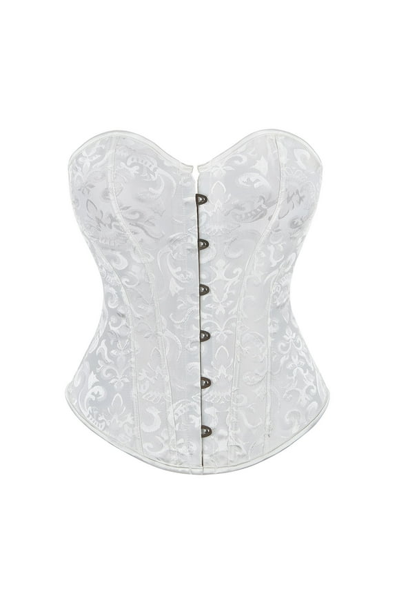 Corsets for Women Strapless Vintage Floral Embroidery Patterns Lace Up Halloween Push Up Bustier Elegant Girdle for Women White M