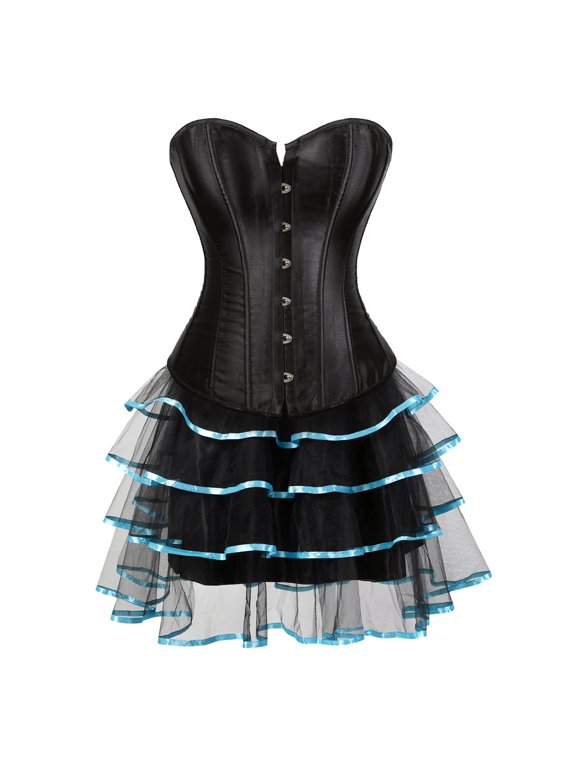 Corsets for Women Bustier 2 Pieces Basques Lingerie Gothic victoria Plus Size Black Blue 2XL