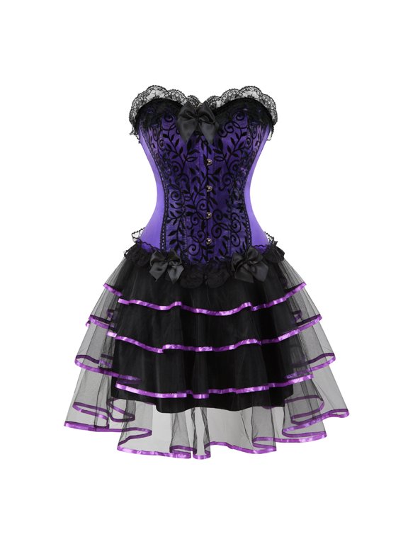 Corsets for Women Bustier 2 Pieces Basques Lingerie Goth victoria Plus Size Costume Uprple 2XL