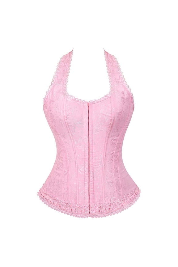 Corsets for Women Halter Bustier Gothic Princess Lace up Boned Top Pink 3XL
