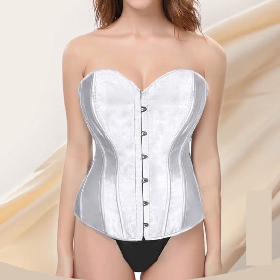 Corsets for Women Lace Up Boned Overbust Corset Top Body Shaper Bustier White 2XL