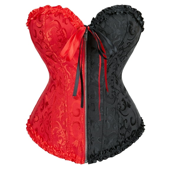 Corsets for Women Overbust Corset Bustiers Top Women Lace Up Lingerie Plus Size Black and Red 3XL