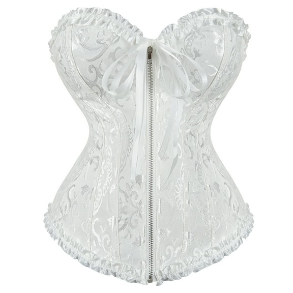 Corsets for Women Overbust Corset Bustiers Top Women Lace Up Lingerie Plus Size White 2XL