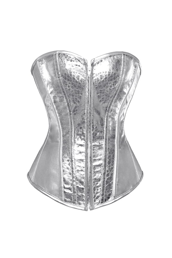 Corsets for Women Steampunk Gothic Corset Bustier with Zipper Plus Size Sliver 2XL