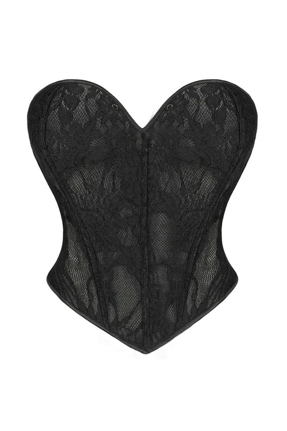Corsets for Women Strapless Vintage Jacquard Lace Up Slimming Halloween Cosplay Costume Elegant Push Up Bustier Lace Corset Shapewear Black L