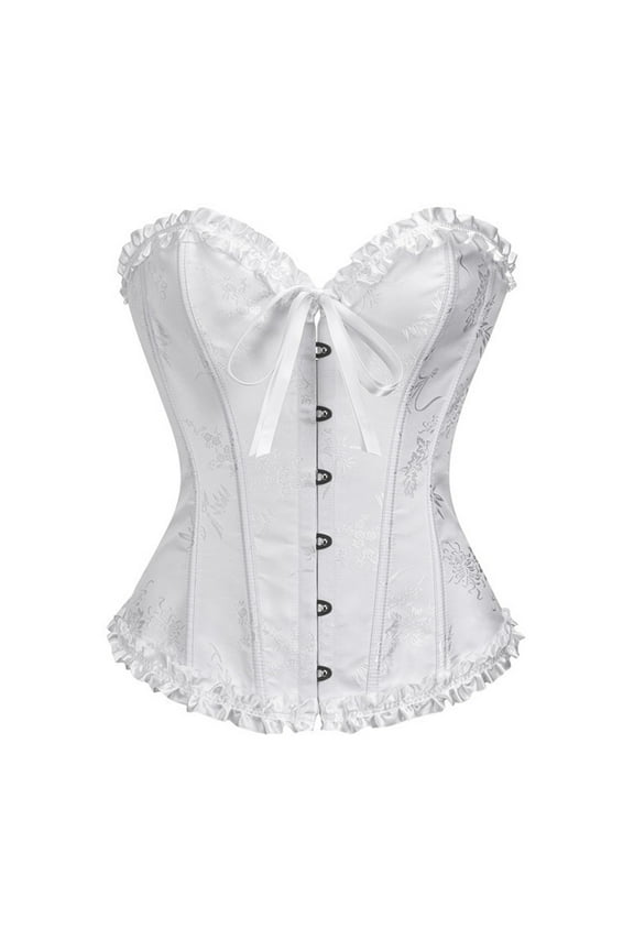Corsets for Women Tight Lace Up Slim Fit Ruffles Halloween Cosplay Costume Tummy Control Bustier Boned Waist Trainer White M