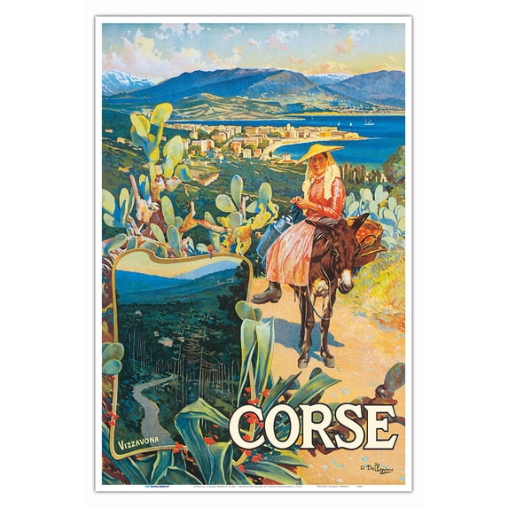 Corsica (Corse) France - Paris-Lyon-Mediterrannee (PLM) French Railroad - Vintage Railroad Travel Poster by David Dellepiane c.1920 - Master Art Print (Unframed) 12in x 18in