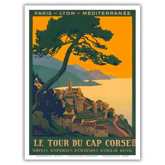 Corsica Island France - Le Tour Du Cap Corse - Paris-Lyon-Méditerranée Railway - Vintage Railroad Travel Poster by Roger Broders 1923 - Master Art Print (Unframed) 9in x 12in