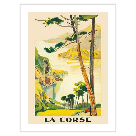 Corsica (La Corse) - France - Paris-Lyon-Mediterrannee (PLM) French Railroad - Vintage Railroad Travel Poster by Lucien Peri c.1932 - Bamboo Fine Art 290gsm Paper Print (Unframed) 18x24in
