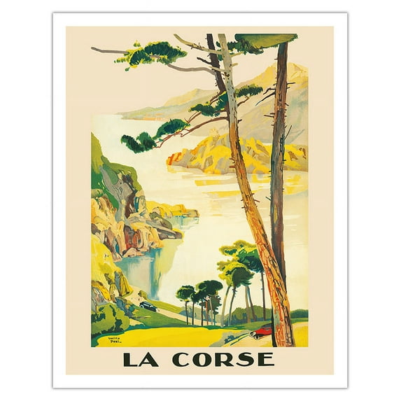 Corsica (La Corse) - France - Paris-Lyon-Mediterrannee (PLM) French Railroad - Vintage Railroad Travel Poster by Lucien Peri c.1932 - Fine Art Matte Paper Print (Unframed) 11x14in