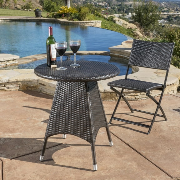 Corsica Rd Bistro Table for Outdoor Use, Weather Resistant Resin Wicker Patio Table with Metal Frame, Compact Design for Balcony, Deck, or Patio