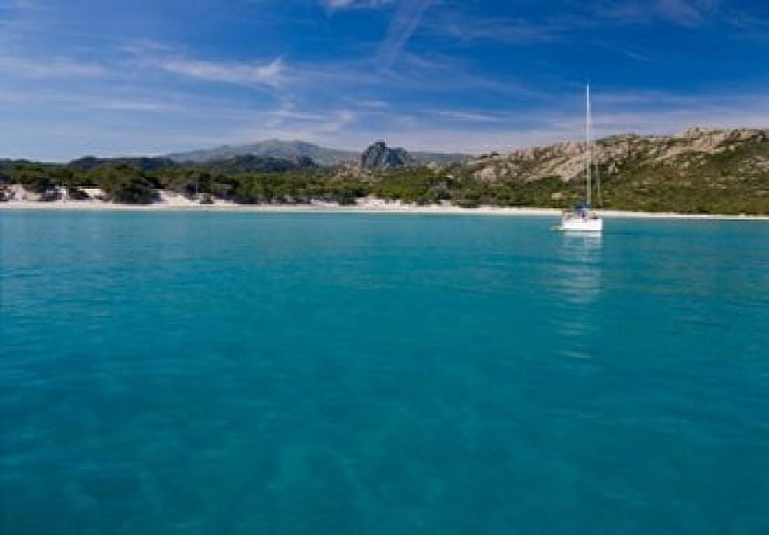Corsica Sailboat at Saleccio Beach Canvas Art - Scott T Smith DanitaDelimont (26 x 18)