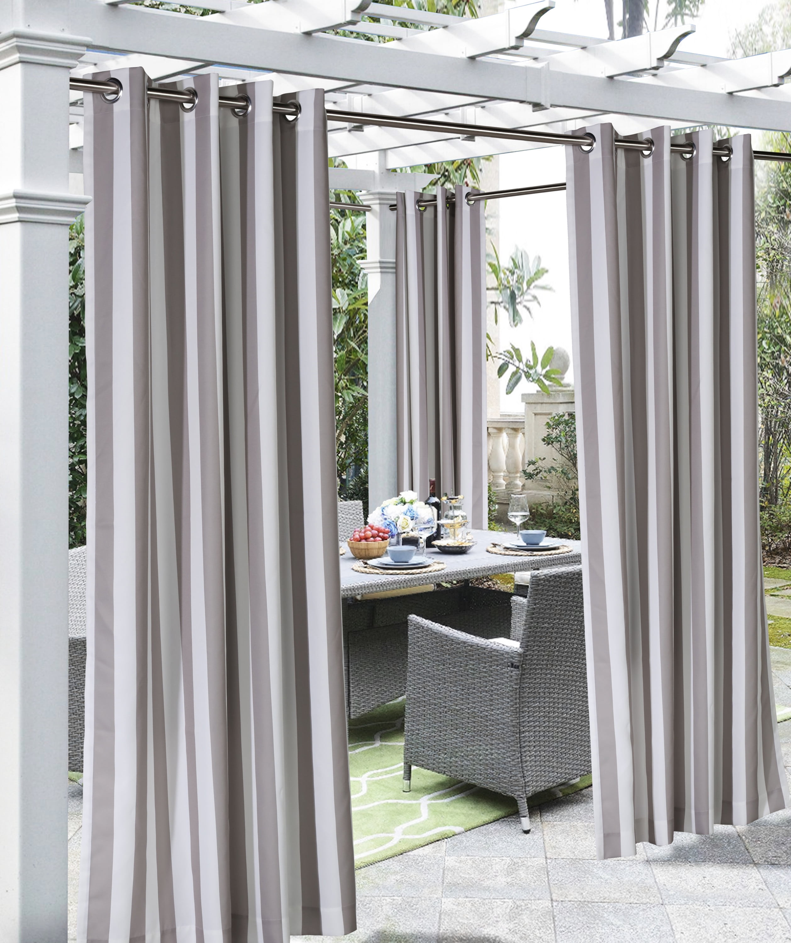 Corsica Stripe Indoor/Outdoor Curtain Panel 50" x 108" in Taupe