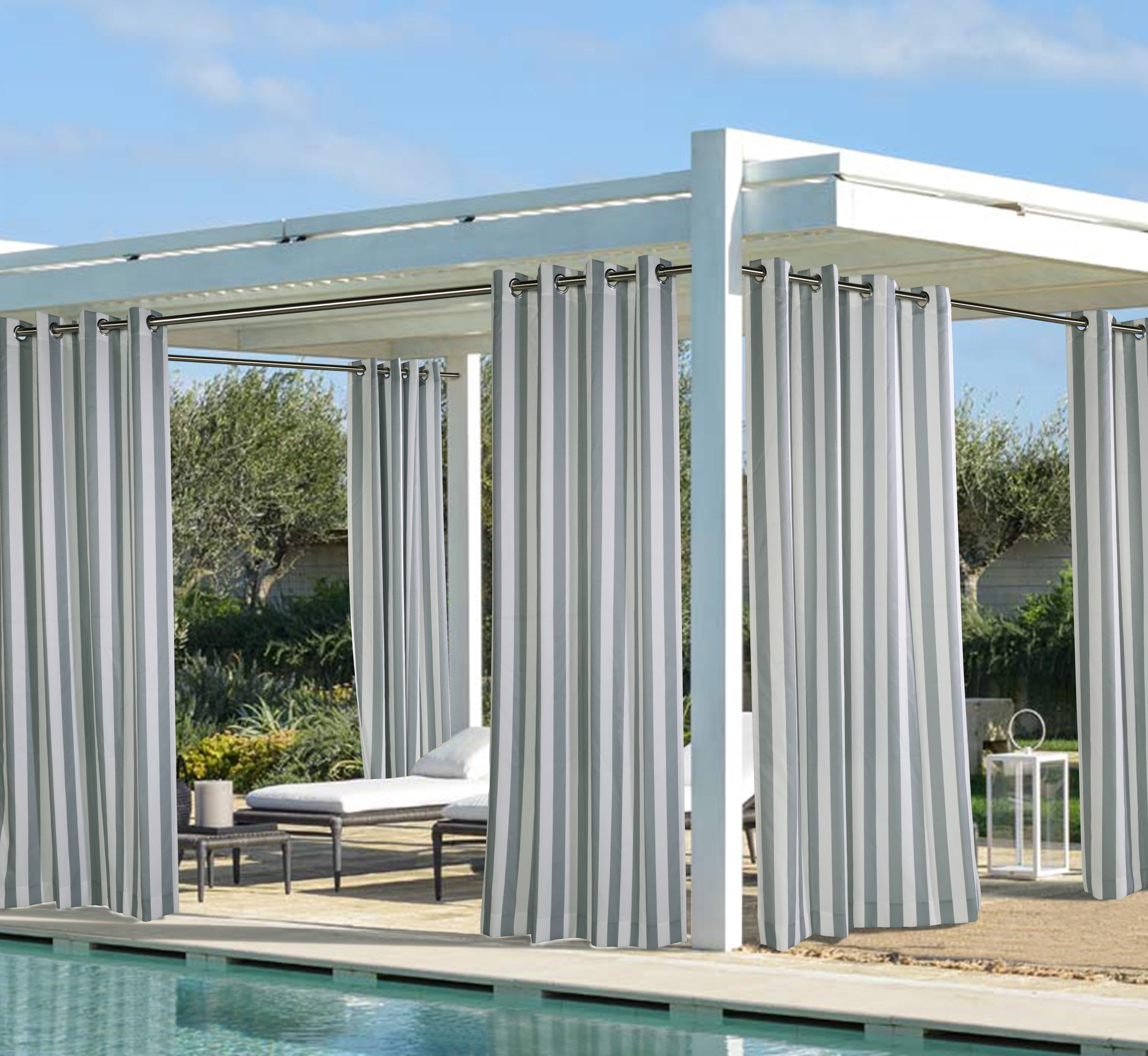 Corsica Stripe Indoor/Outdoor Curtain Panel 50" x 84" in Alloy Grey