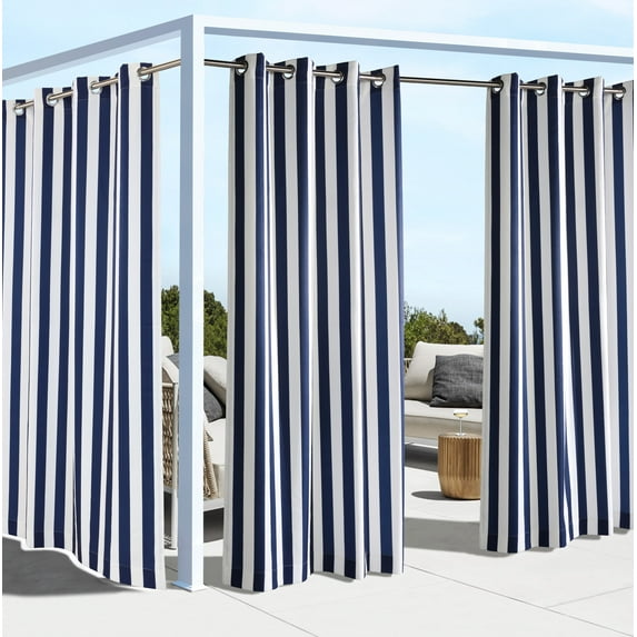 Corsica Stripe Indoor/Outdoor Curtain Panel 50" x 84" in Navy