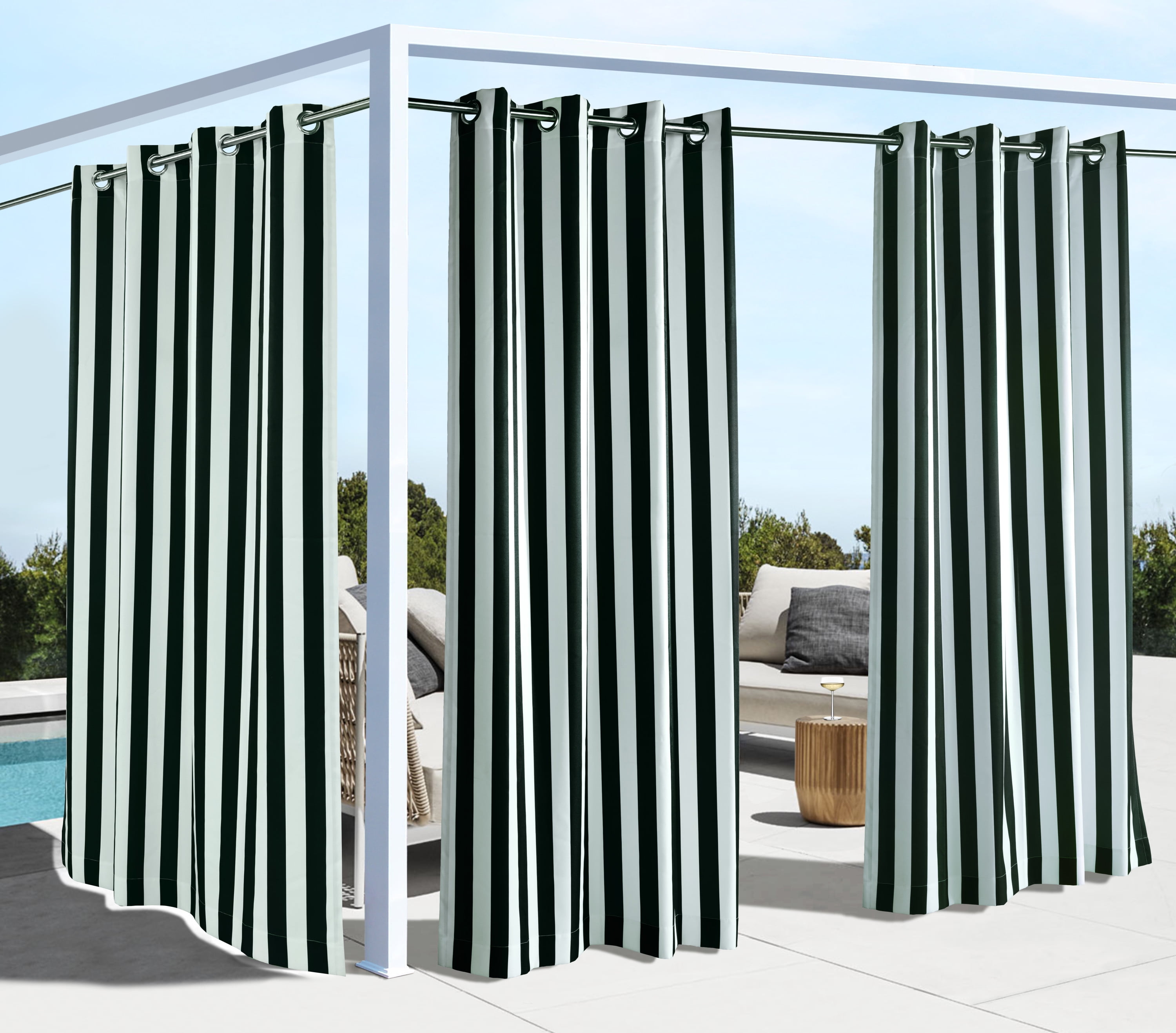 Corsica Stripe Indoor/Outdoor Curtain Panel 50" x 96" in Black
