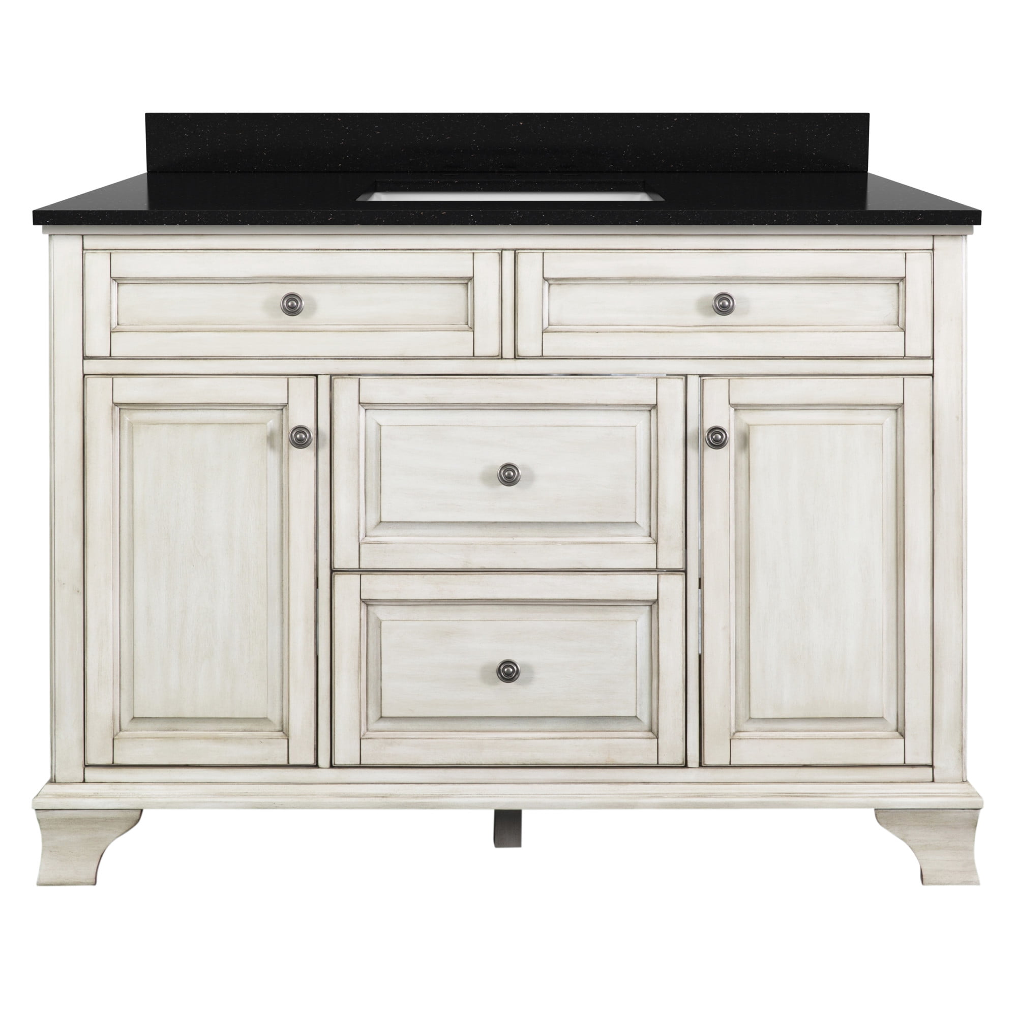 Corsicana 49" Antique White Vanity with Black Galaxy Granite Top