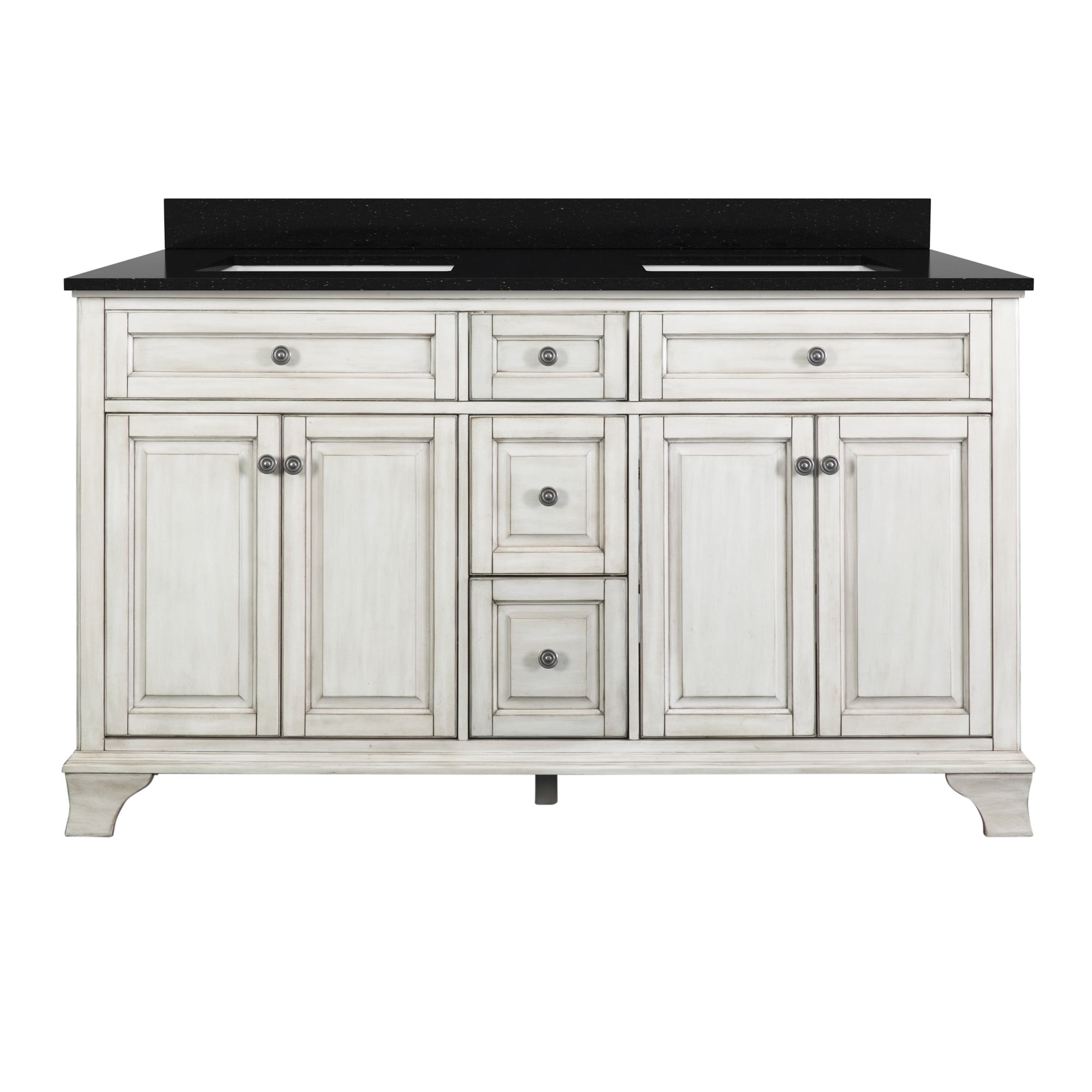 Corsicana 61" Antique White Vanity with Black Galaxy Granite Top