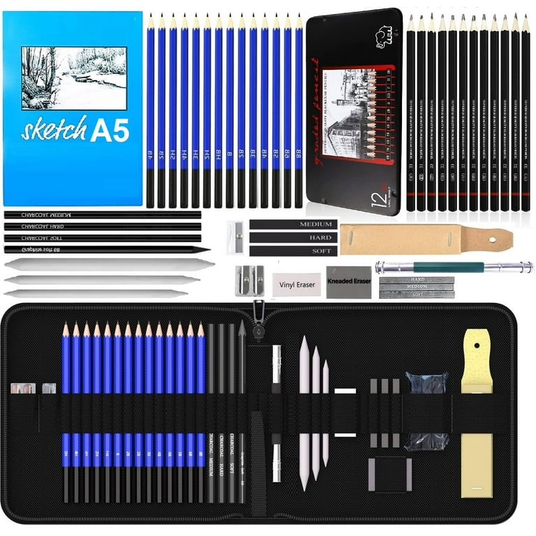 Corslet 47 Pieces Pencil Kit Professional Graphite Charcoal Sketch Kit  Drawing Pencils And Sketching Kit For Artist Painting Shading Sketch Book  With Zipper Carry Bag Drawing Kit 