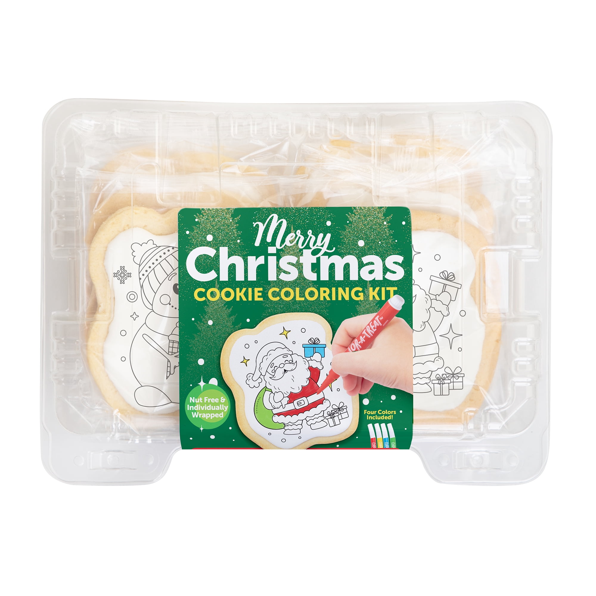 Corso Cookies Merry Christmas Cookie Coloring Kit - 12oz, 6 Pre-Baked Cookies and 4 Edible Food Coloring Markers