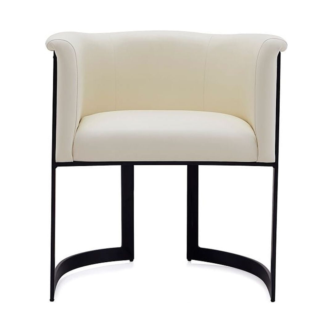 Cream Faux Leather Barrel Arm Chair with Metal Frame