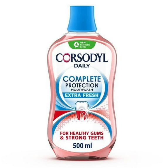 Corsodyl Complete Protection Gum Care Mouthwash Extra Fresh (ARCTIC MINT) 500ml- European Version NOT North American Variety - Imported from United Kingdom by Sentogo - SOLD AS A 2 PACK.